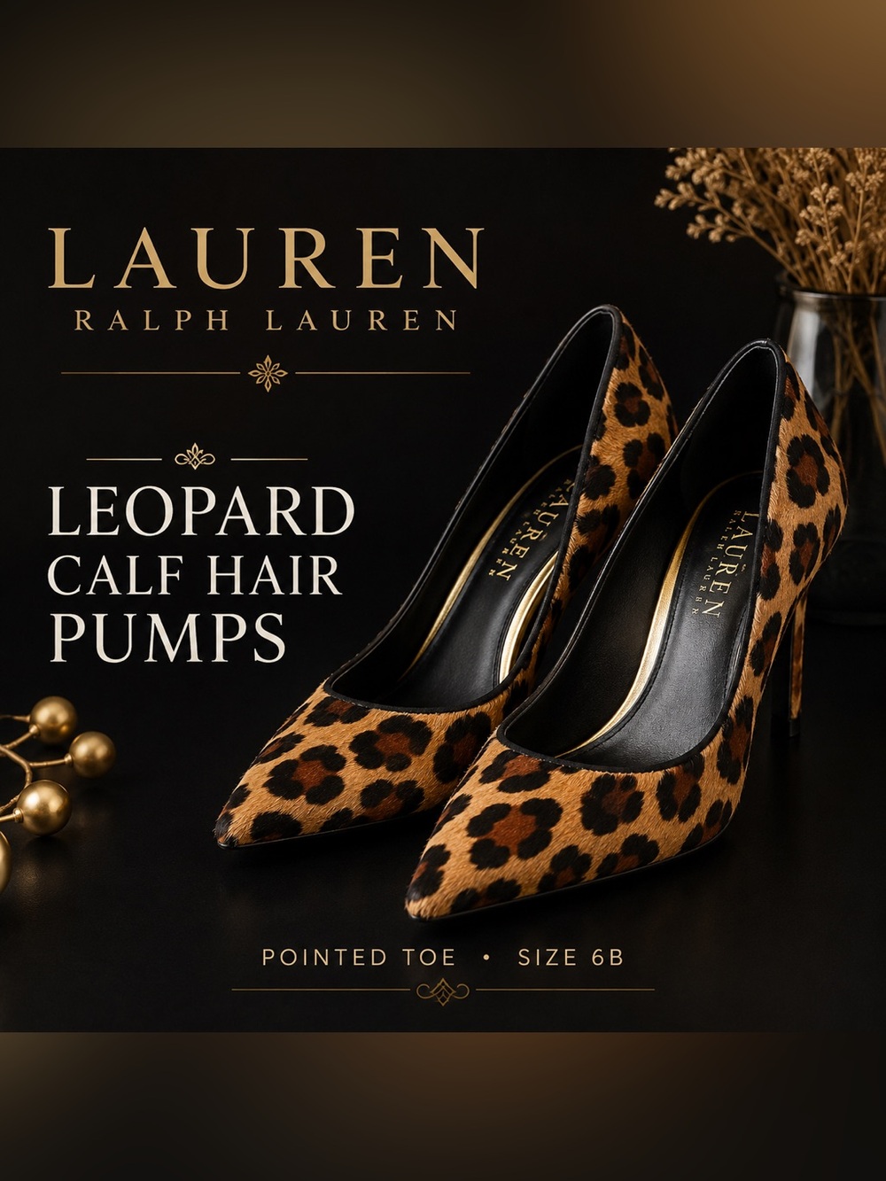 Lauren Ralph Lauren Sabrina Leopard Calf Hair Pointed Toe Pumps Sz 6B